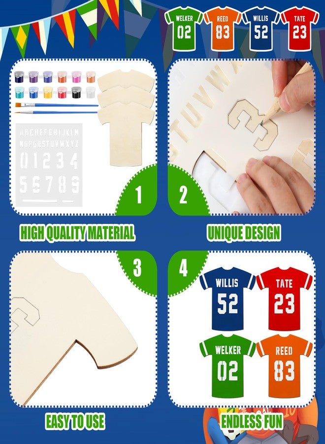 GlikCeil 36 Set Sports Jersey Craft Kit Wooden Jersey Shaped Cutouts Unfinished Clothing Hanging Ornaments with Plastic Mold Painting Set for DIY Projects Sport Themed Party Home Decoration - Image 3
